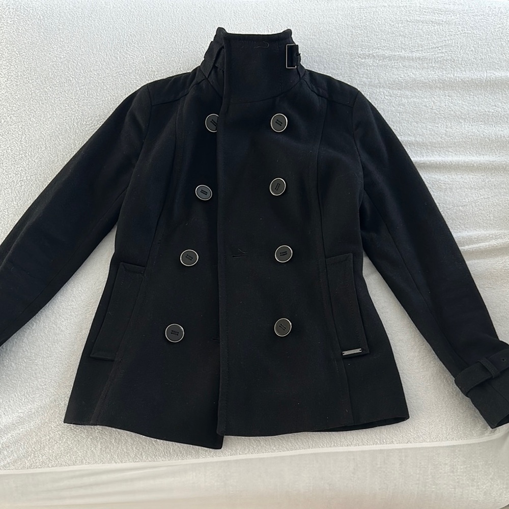 Kenneth Cole New York Black Pea Coat Double-Breasted